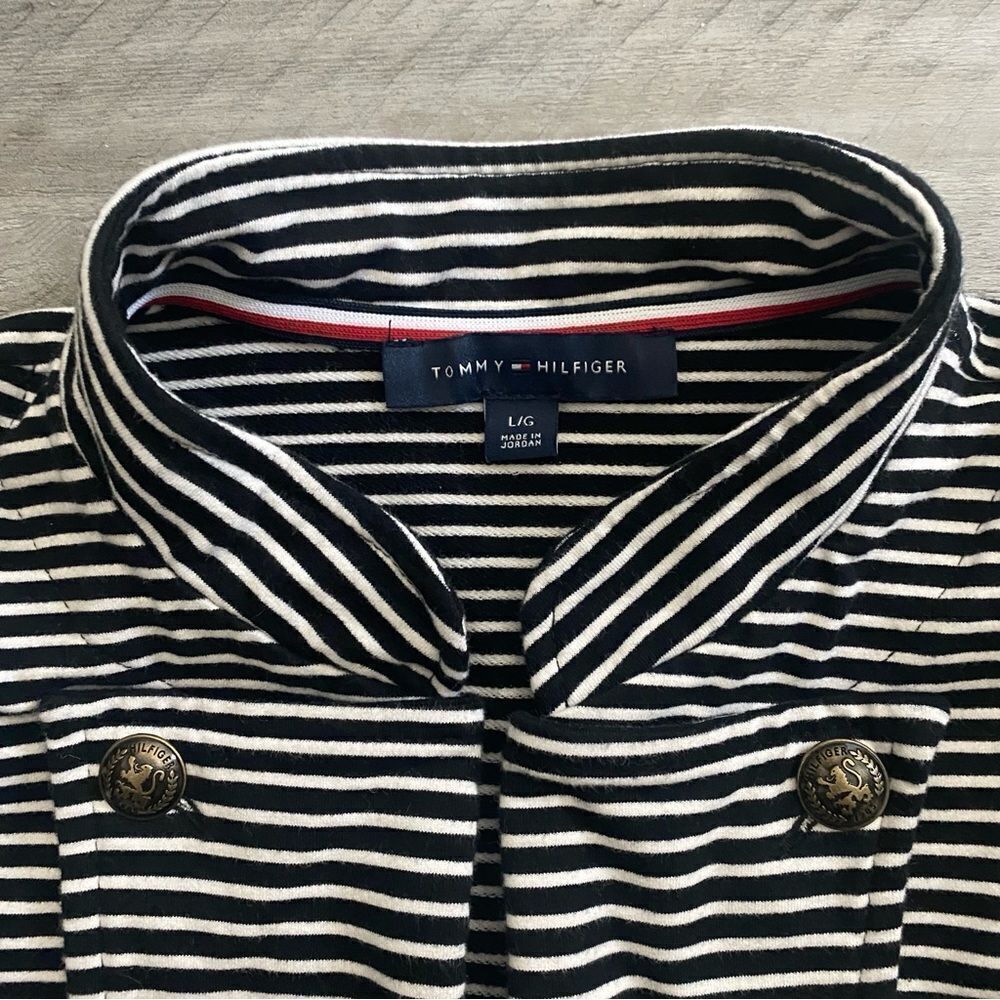 Tommy Hilfiger Stripe Puff Sleeve Jacket Large With Pockets Navy - Picture 6 of 13